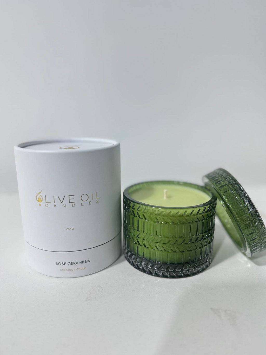 Premium Olive Oil Candle, Rose Geranium 215g